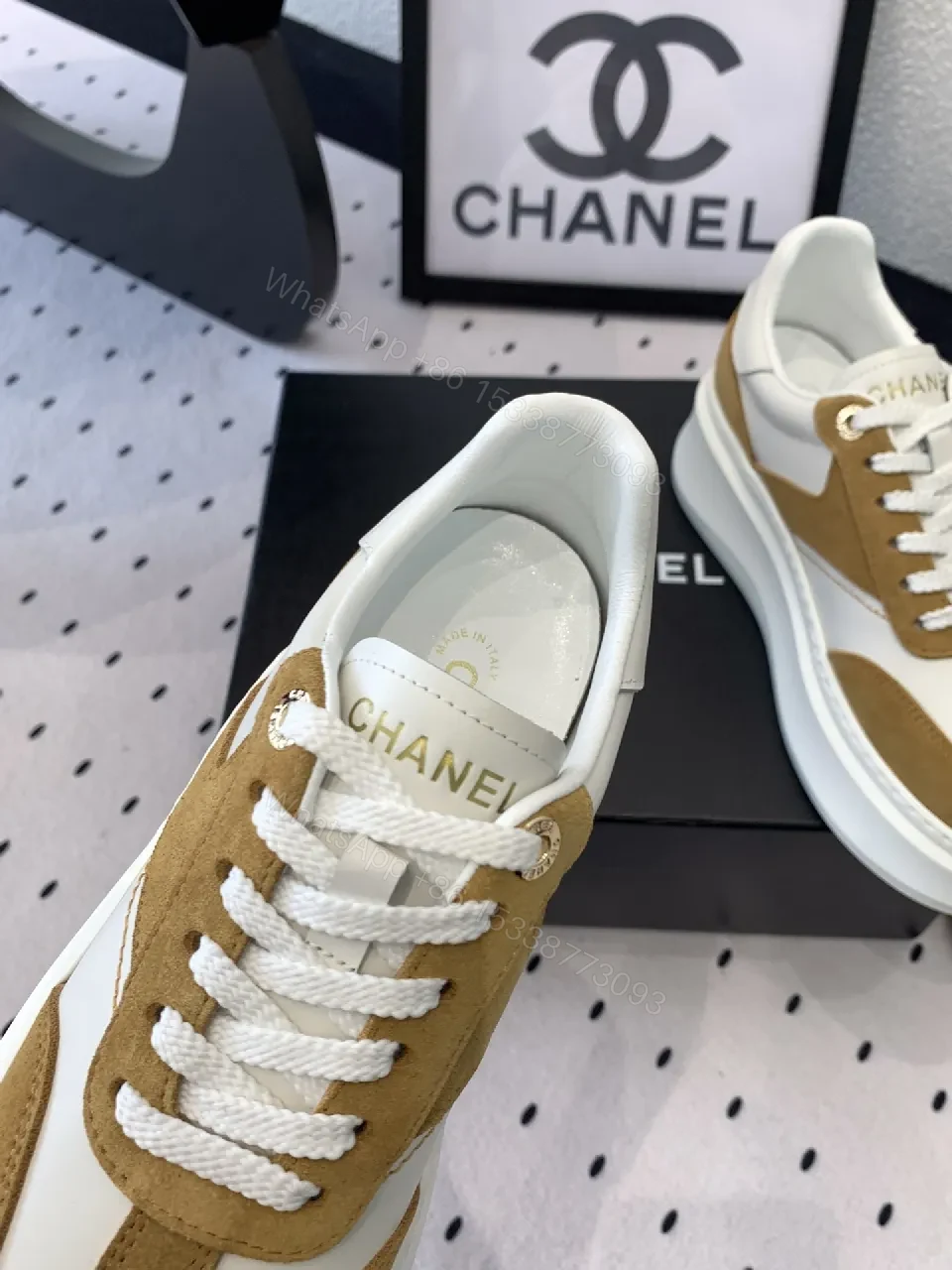 View 9 of Camel Suede & White Leather Chunky-Sole Sneaker: Modern Luxe Style