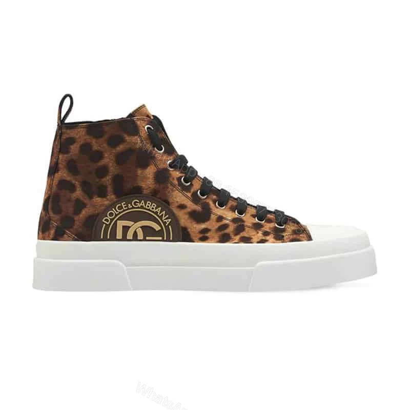 DOLCE AND GABBANA COTTON DRILL PORTOFINO LIGHT MID-TOP SNEAKERS WITH LEOPARD PRINT – DG110 — view 1