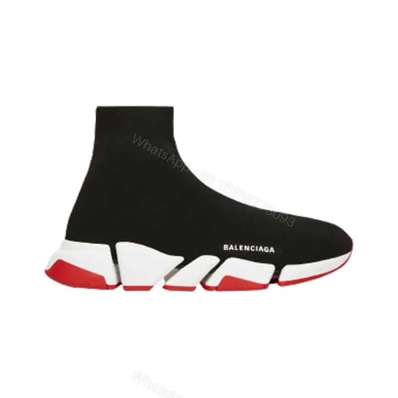 BALENCIAGA SPEED 2.0 SNEAKER IN BLACK, WHITE AND RED RECYCLED KNIT – BB144 — view 1