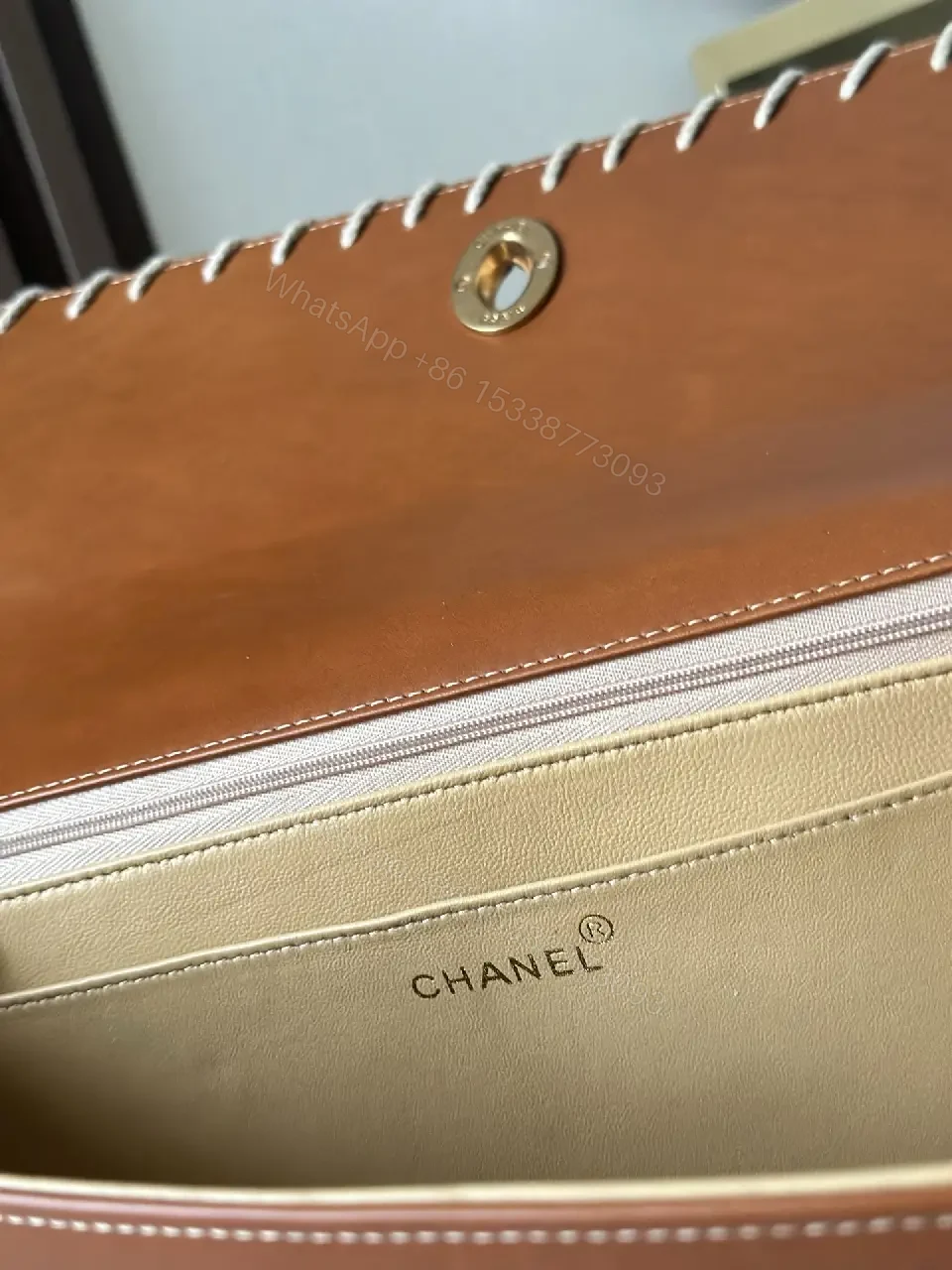 View 3 of Textured Leather Crossbody Wallet Bag with Signature Stitching