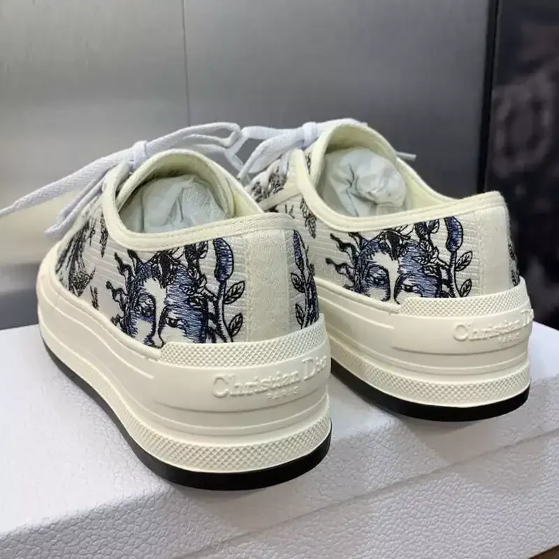 View 3 of WALK’N’DIOR PLATFORM SNEAKERS UNISEX TOILE DE JOUY SOLEIL EMBROIDERED WHITE/BLUE – CD153