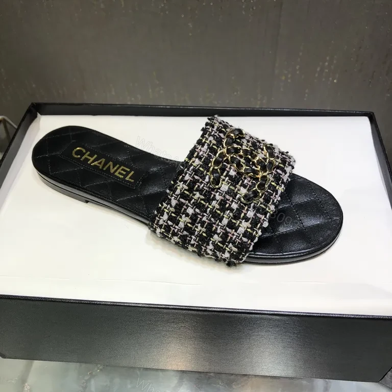 View 4 of Chanel-Tweed Slide Sandals: Luxe Comfort & Elevation