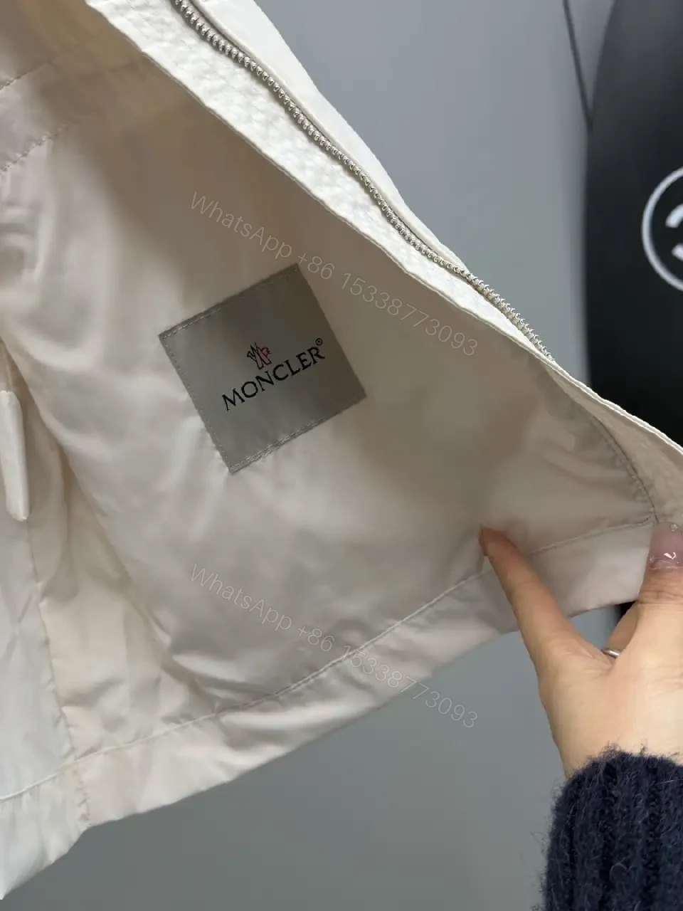 View 9 of Off-white Nylon Windbreaker Zip-Up Jacket with High Collar
