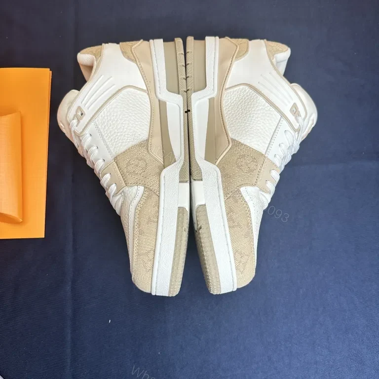 View 6 of White & Beige LV-Inspired Luxury High-Tops: Refined Everyday Sneaker