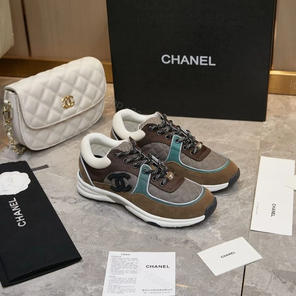 View 2 of Chanel CC Logo Low Top Trainer Sneakers Brown And White