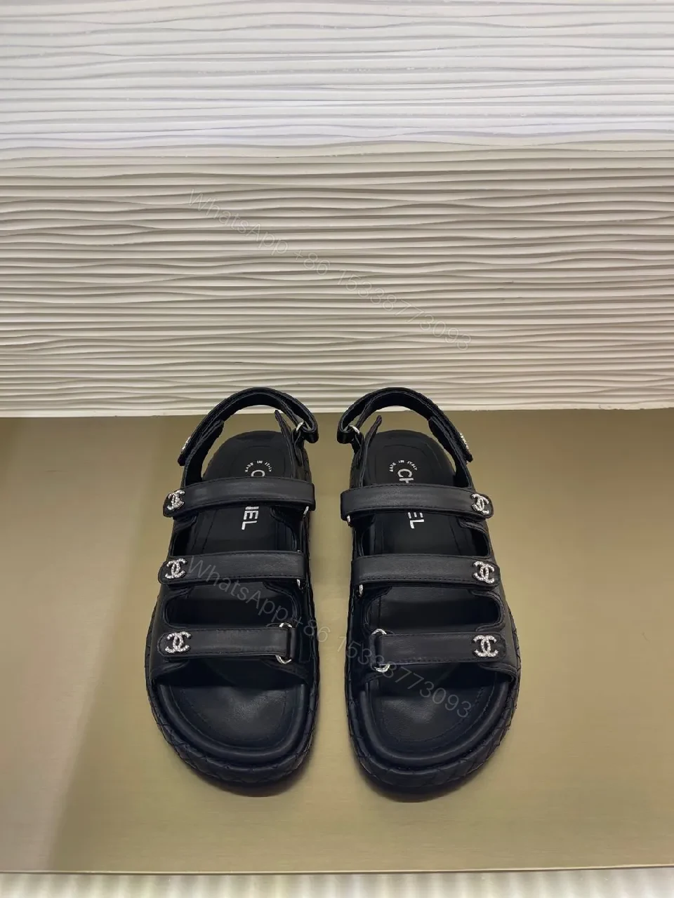 View 5 of Black Leather Slingback Sandal with Logo Straps - All-Day Comfort
