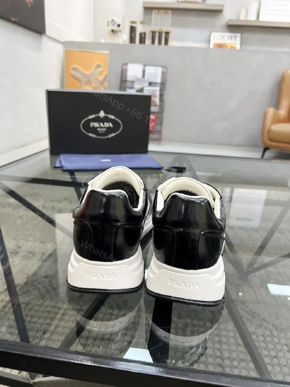 View 3 of Black & White Leather High-Tops with Prada Detailing - Luxe Comfort