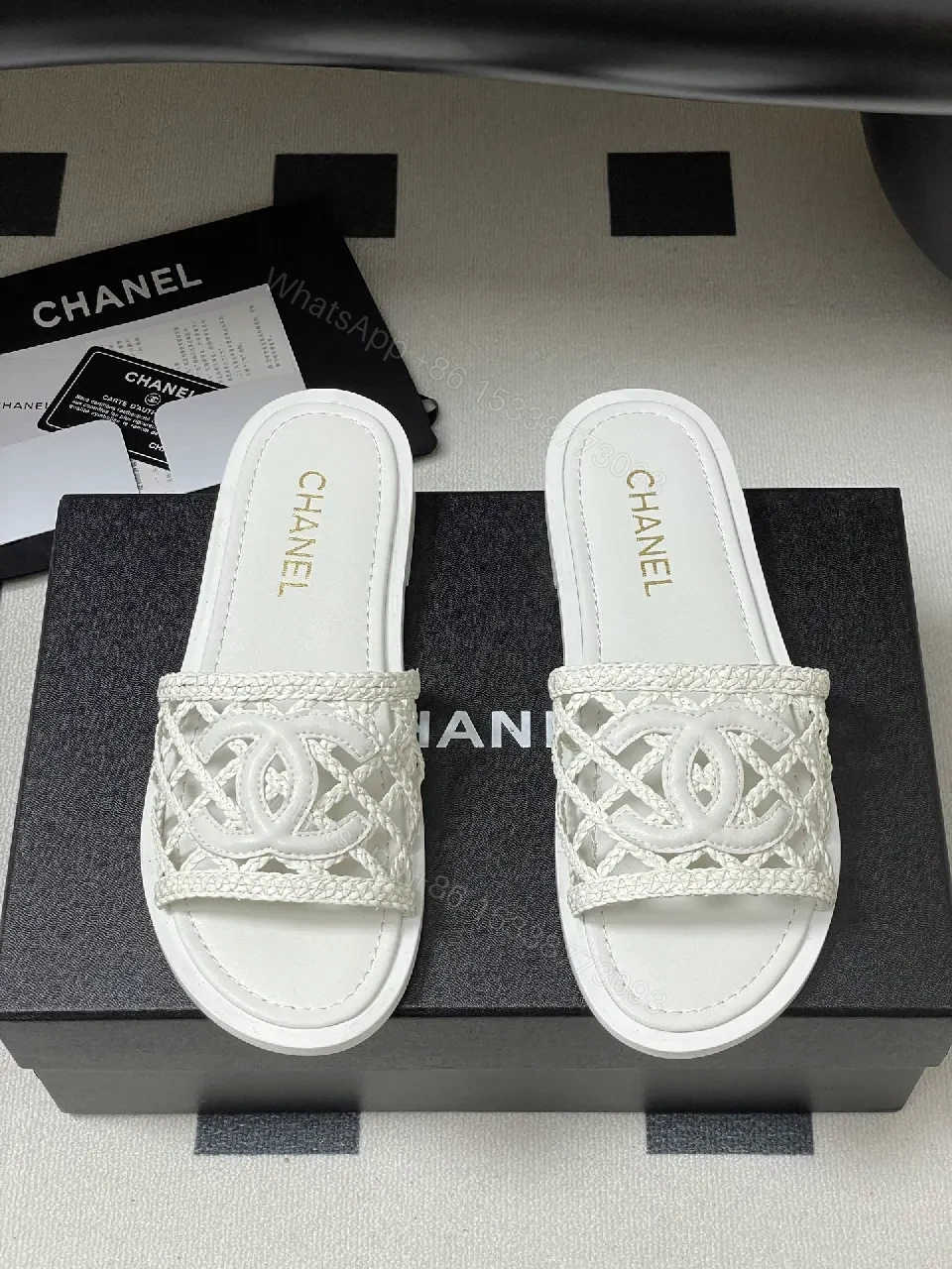 View 6 of White Woven Slide, Luxe Comfort, Open-Toe Footbed