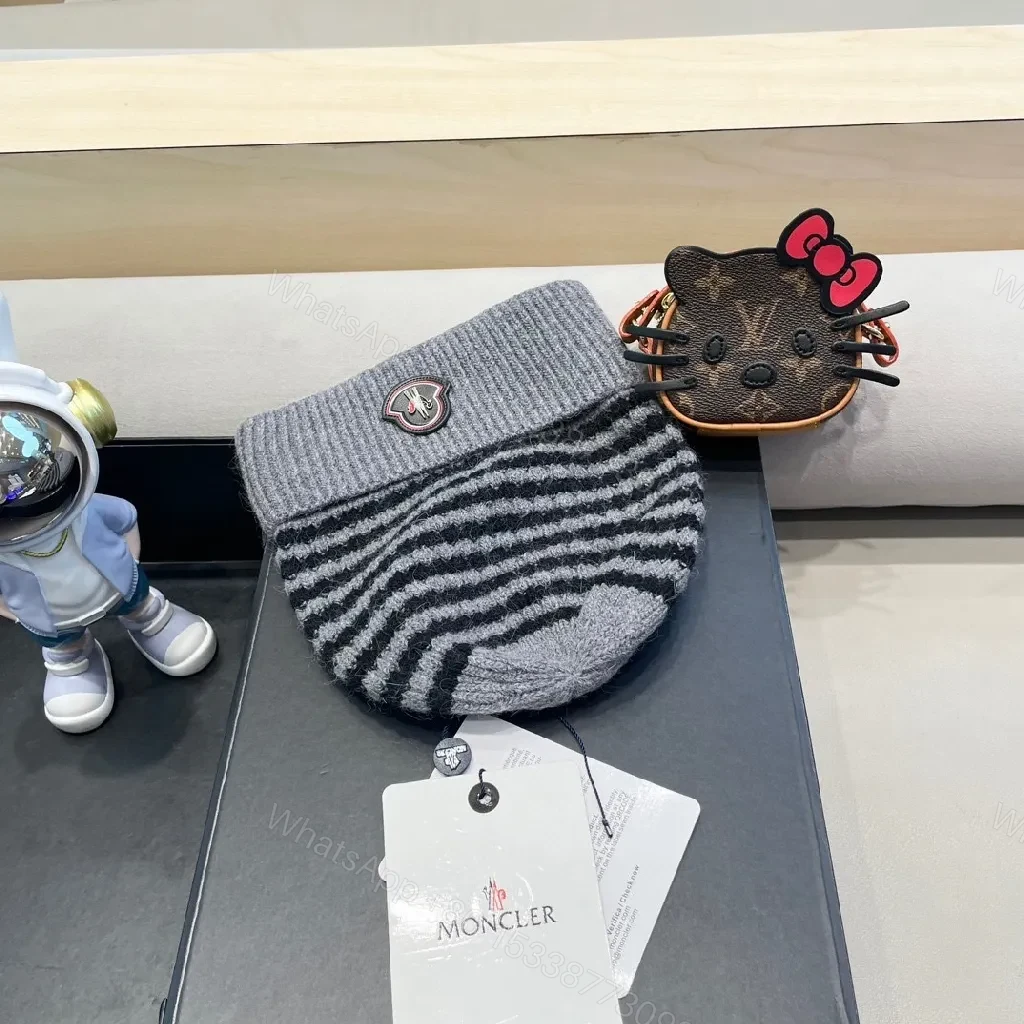 View 7 of Cozy Striped Knit Beanie with Moncler Badge - Luxe Warmth