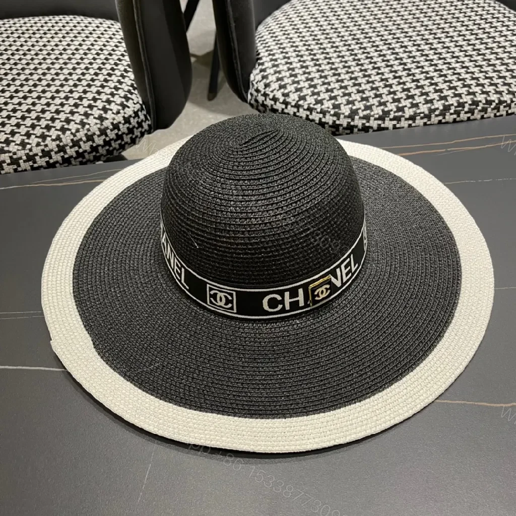 View 9 of Two-Tone Wide-Brim Straw Hat: Luxe Everyday Statement