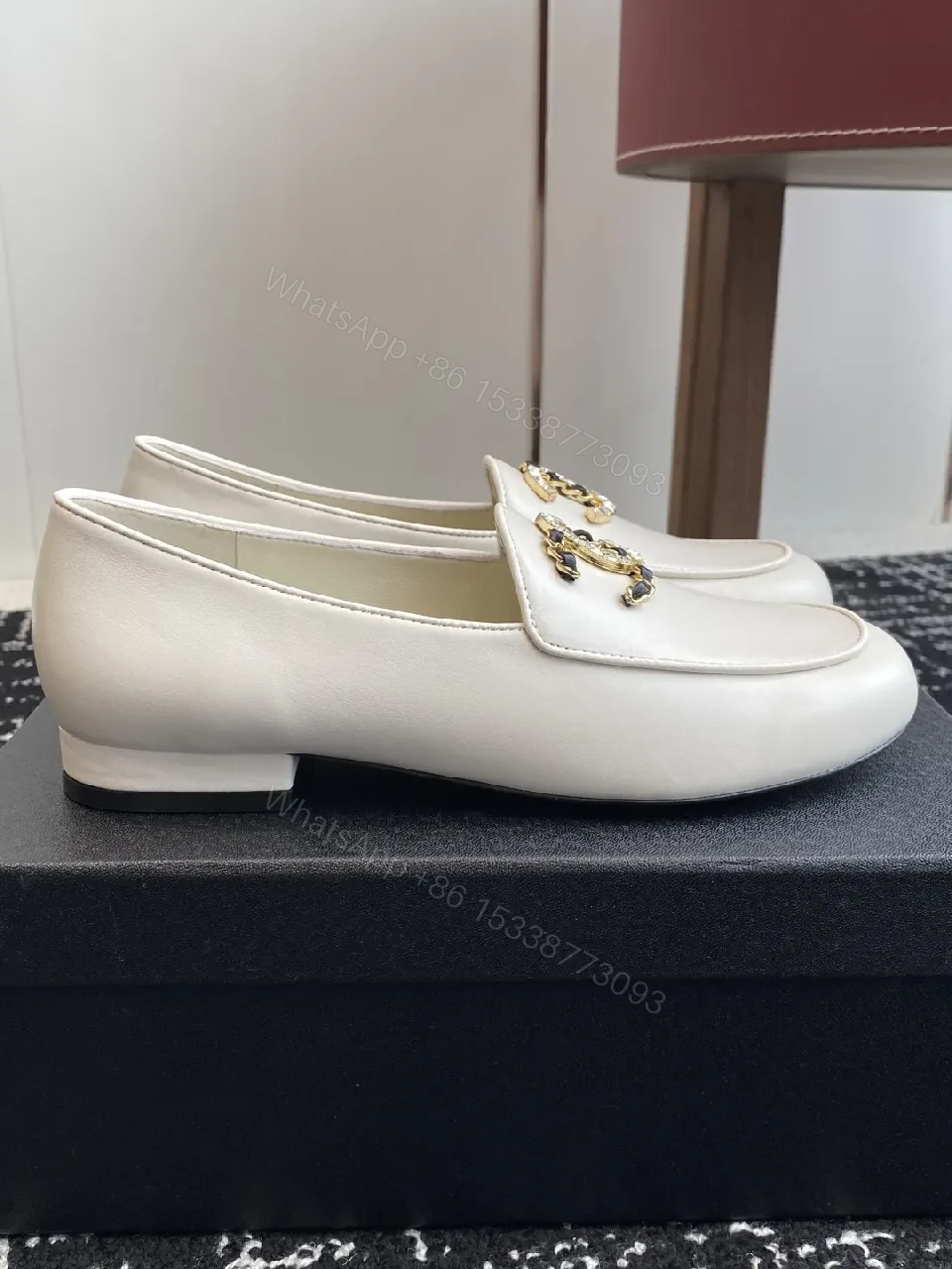 View 2 of White Leather Loafers with Signature Hardware, Luxury Comfort