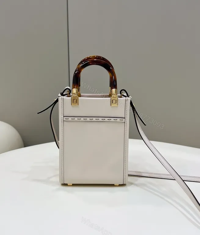 View 8 of Fendi Mini Tote: White Leather with Tortoiseshell Handle