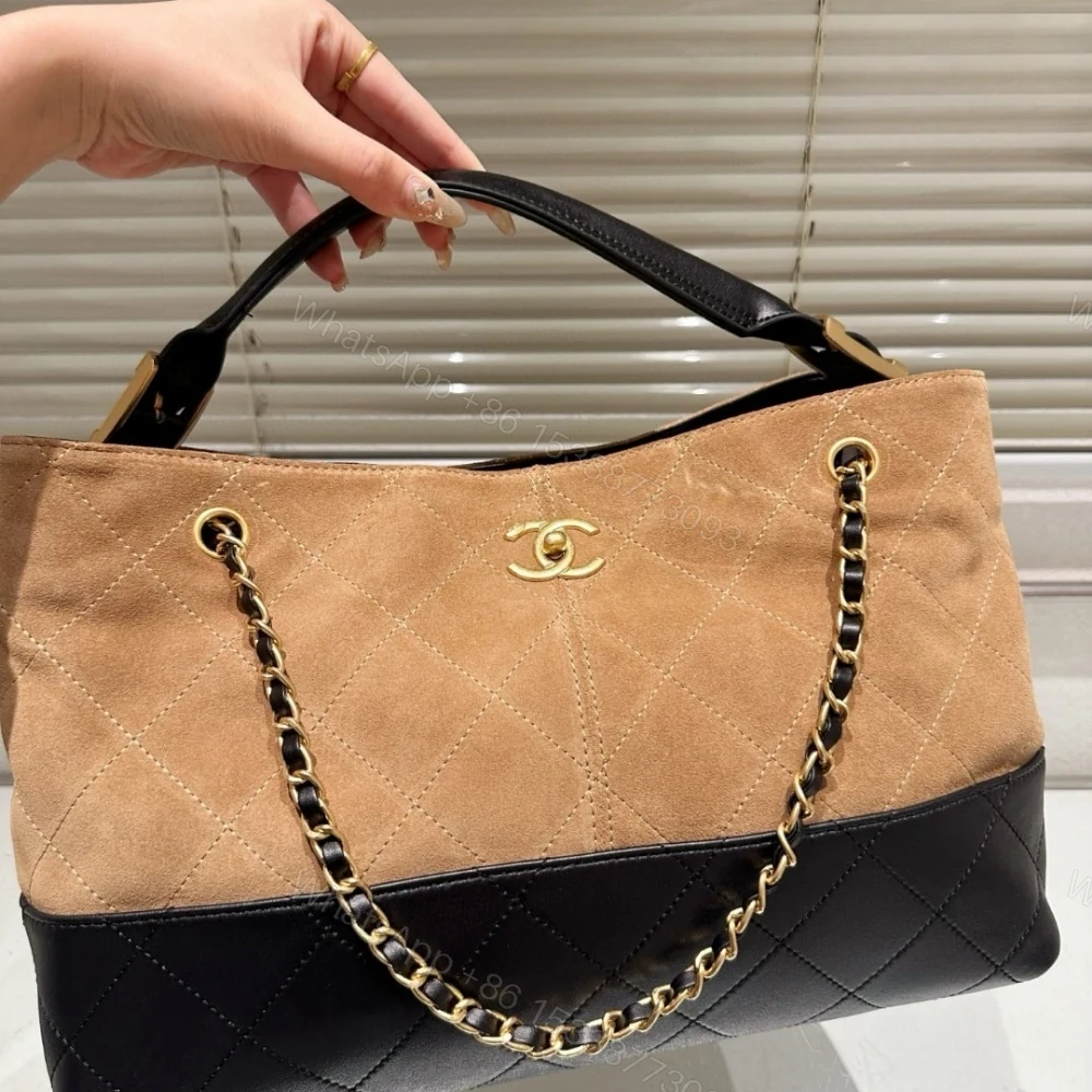 View 3 of Chanel Shopping Bag Shiny And Gold Tone Metal Beige Black 36Cm AS5657 B20827 U1536