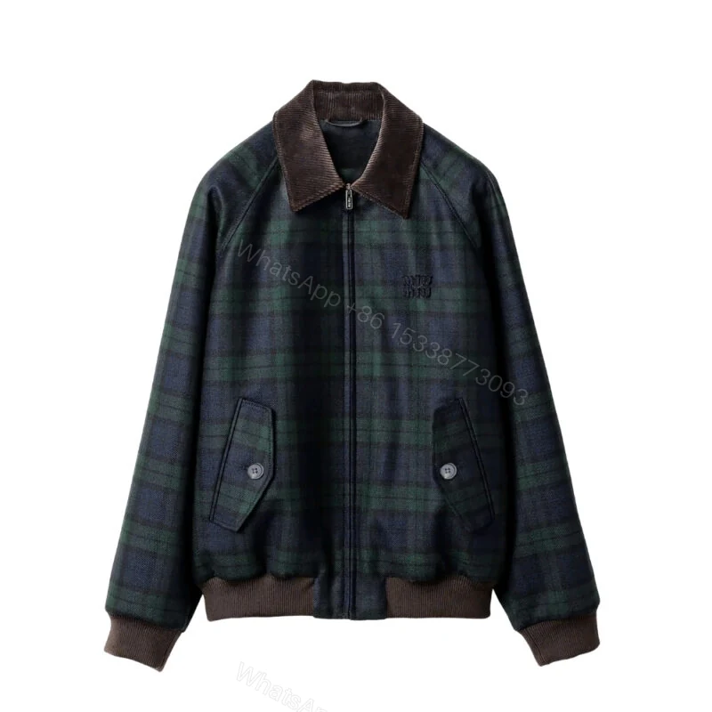 View 7 of Miumiu Checked Twill Blouson Jacket Blue And Green