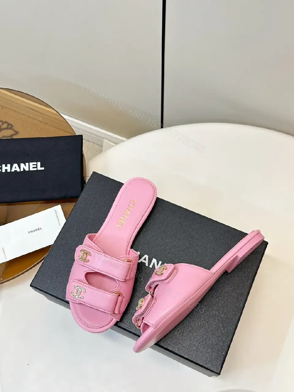 View 5 of Pink Leather Slides + Gold Hardware + Luxe-Chic + All-Day Comfort + Slides
