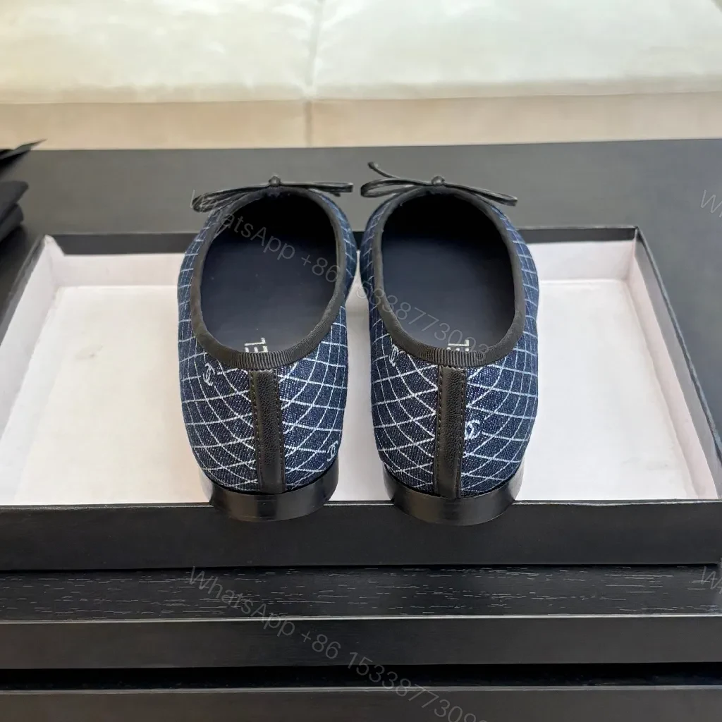 View 6 of Denim-Texture Ballet Flats with Subtle Motif, Flat Style