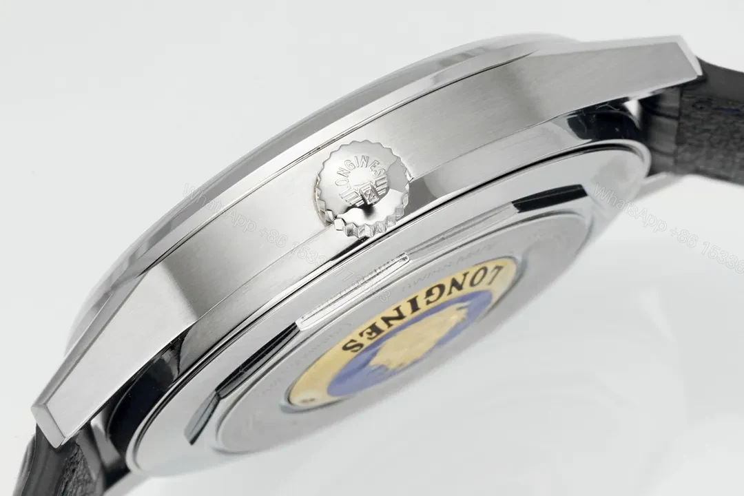 View 7 of Longines Flagship Classic Red Dial Moon Phase Automatic Watch with Black Leather Strap