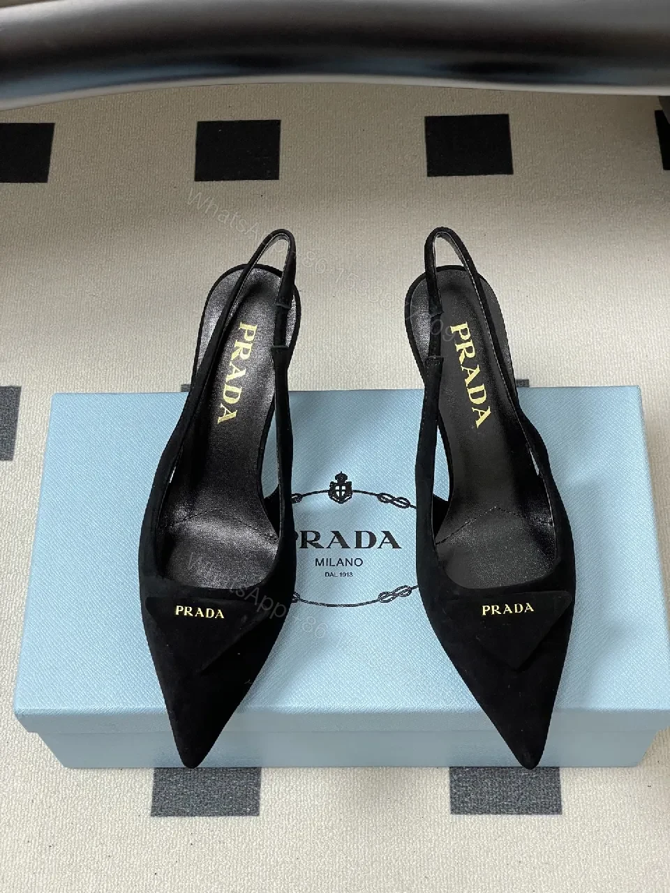 View 6 of Black Suede Pointed-Toe Slingback Heels, Luxe Minimalist Style
