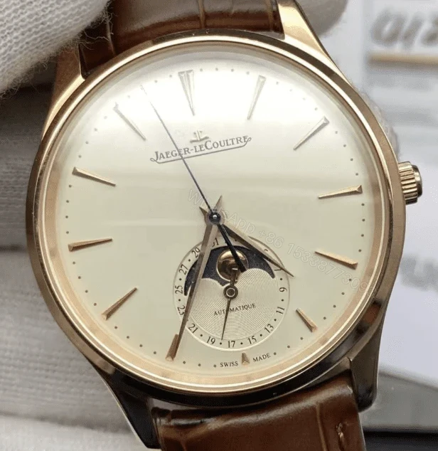 View 5 of Replica Jaeger LeCoultre Master Ultrathin Moon Rose Gold Leather Strap 39mm