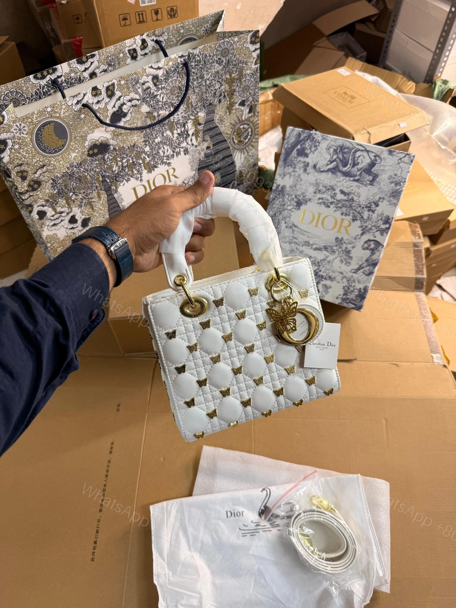 View 2 of Christian Dior Lady Dior Cannage Butterfly Studs Bag First Copy | AAA+ Replica