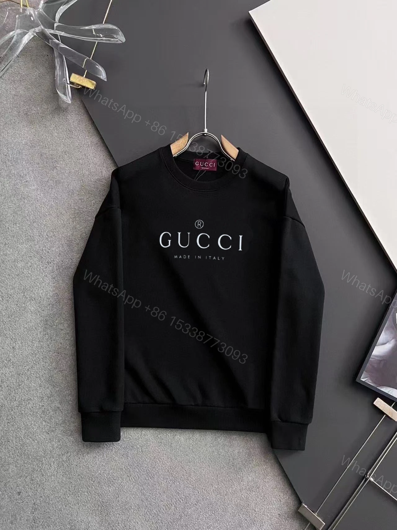 Gucci高仿圓領男衛衣 黑色義大利製LOGO百搭款 — view 1