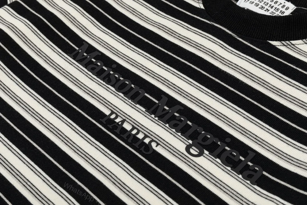 View 3 of Striped Knit Crewneck: Subtle Logo, Versatile Luxury Knit