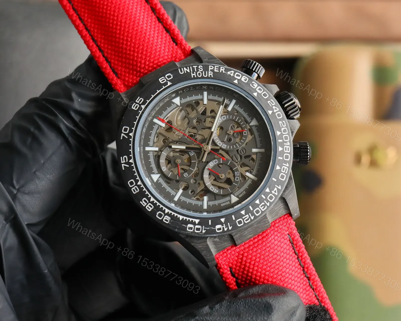 View 2 of Rolex Daytona Skeleton Carbon Red Strap Edition 40mm RG-DAYTONA-SKELETON-CARBON-RED