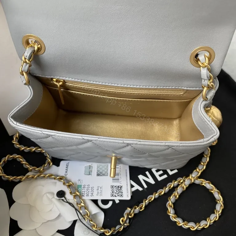 View 4 of Quilted Gray Crossbody: Gold Chain, Chanel-Style Elegance