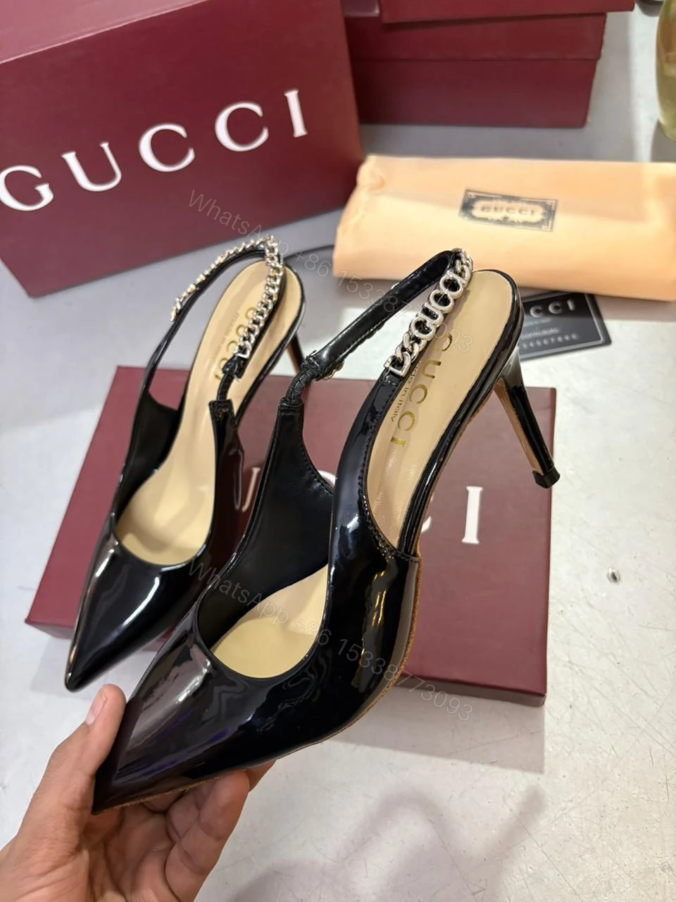 View 3 of FIRST COPY Gucci Women's Signoria Embellished Slingback Pumps