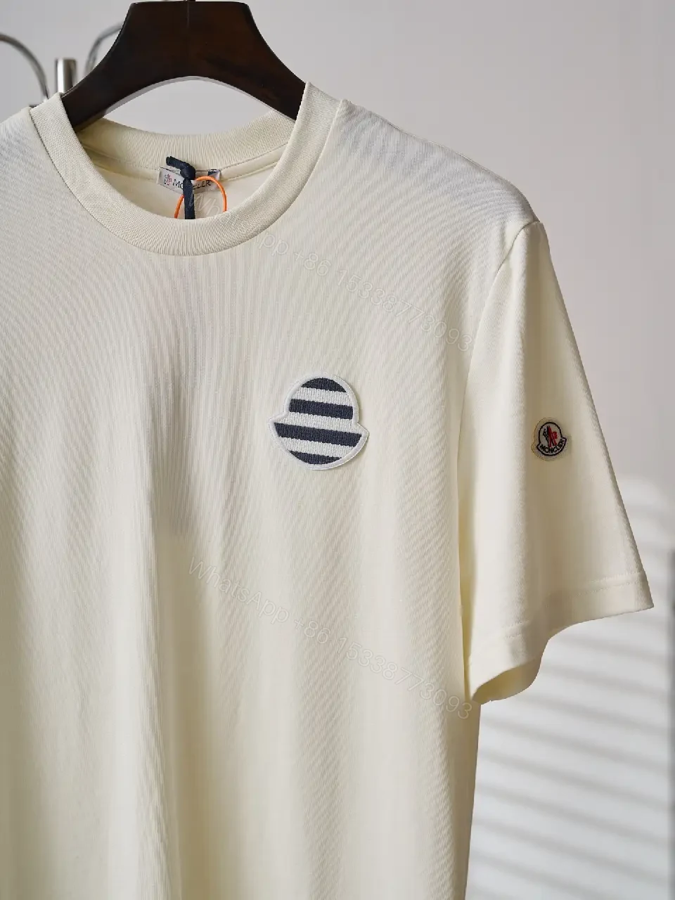 View 8 of Off-White Cream Short-Sleeve Crew Neck T-Shirt with Patch Feature