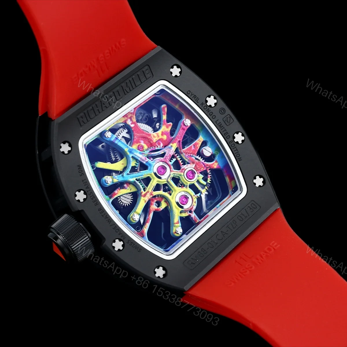 View 8 of Richard Mille RM68-01 Cyril Phan Graffiti Master Edition Automatic Skeleton Watch Colorful Leather Strap Integrated Movement Premium Edition RM-RM68-01-CP-GRA-ART