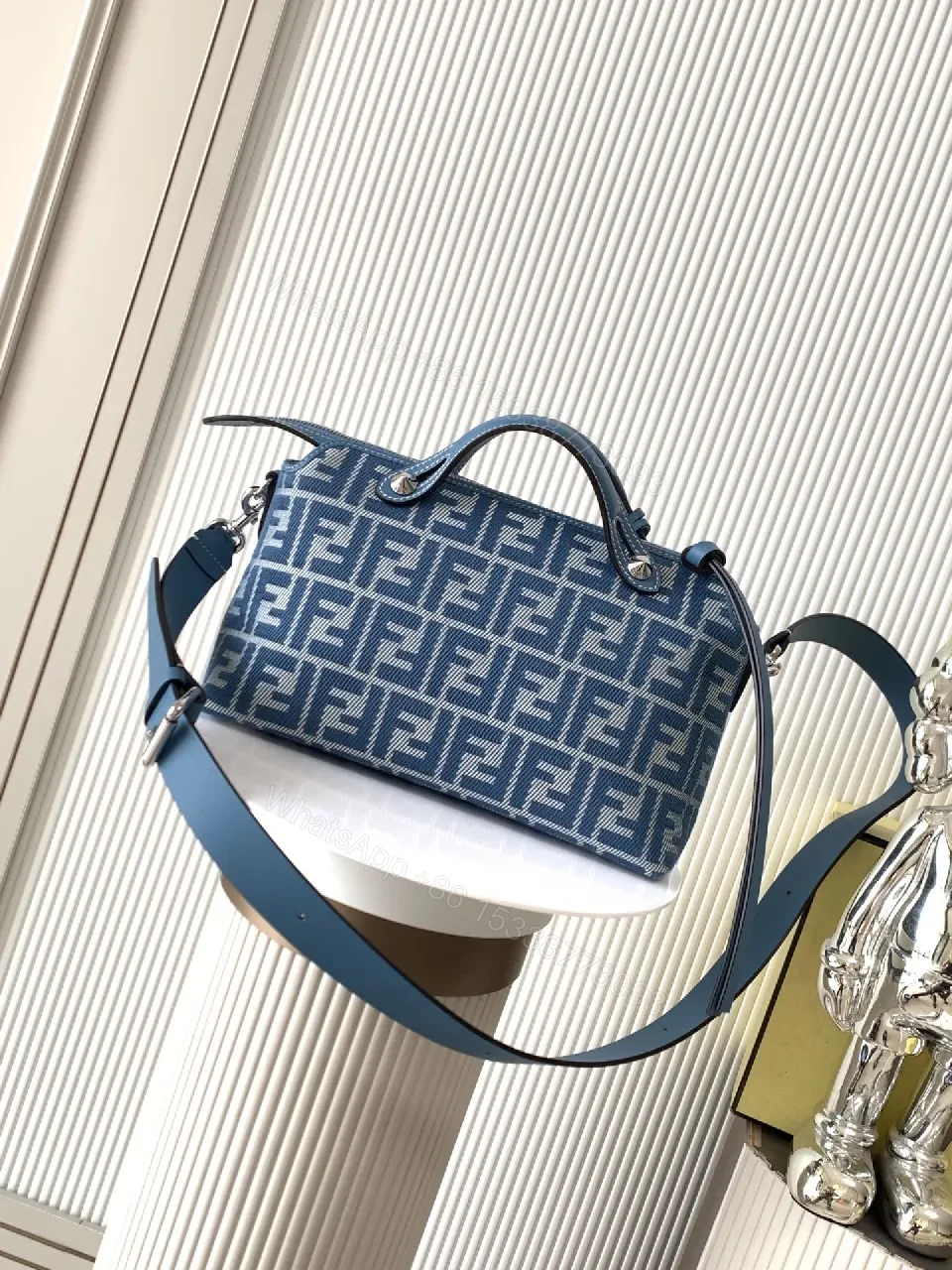 View 5 of Structured Monogram Denim Crossbody Bag - Elegant, Durable, 1-Size