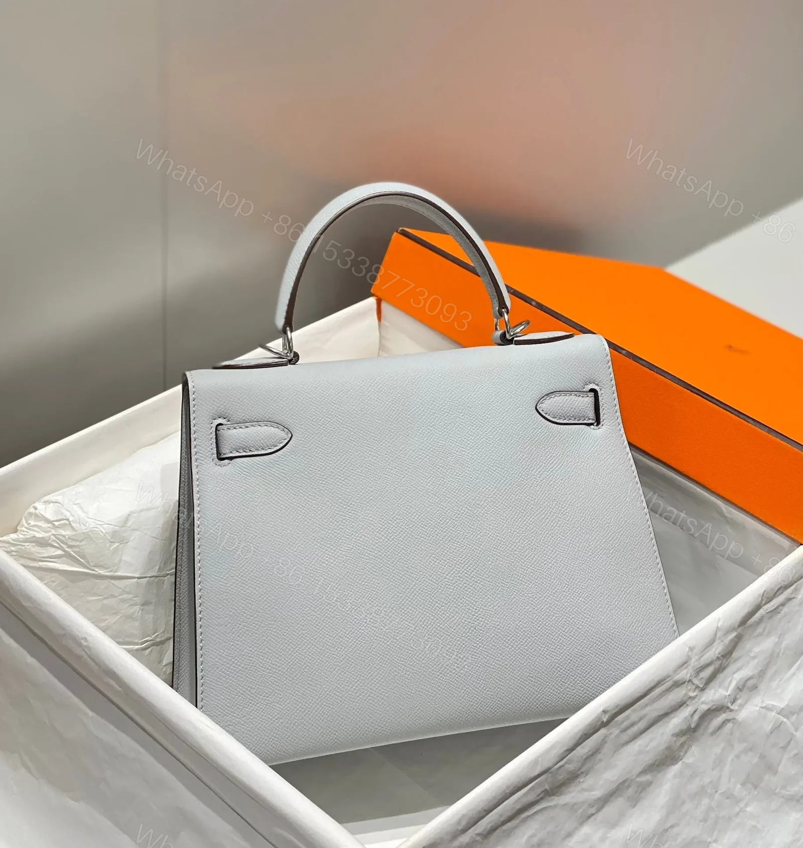 View 4 of HN 28CM IN GRIS PERLE EPSOM CALFSKIN PALLADIUM HARDWARE