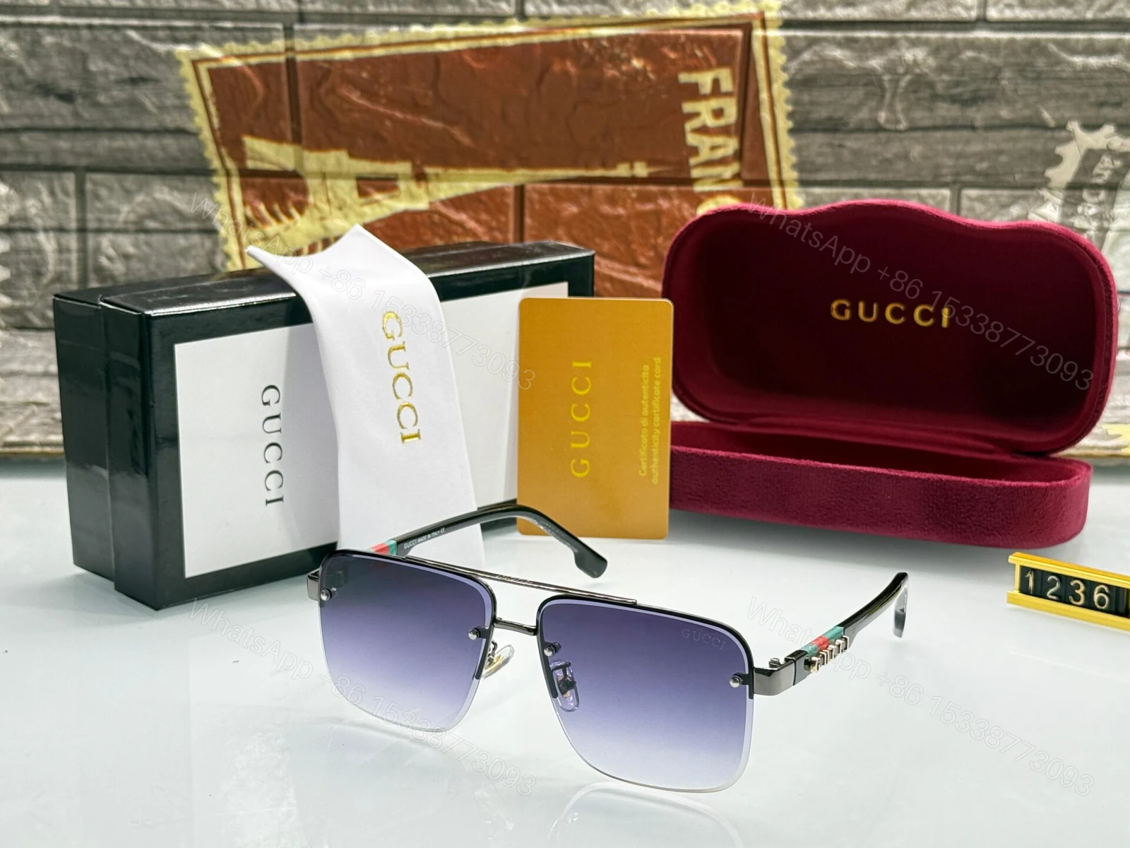View 4 of Gucci Square Aviator Gold-Brown Sunglasses