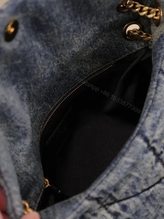 View 9 of Statement Denim Quilted Bag with Gold Hardware - Luxury Day-to-Evening Bag