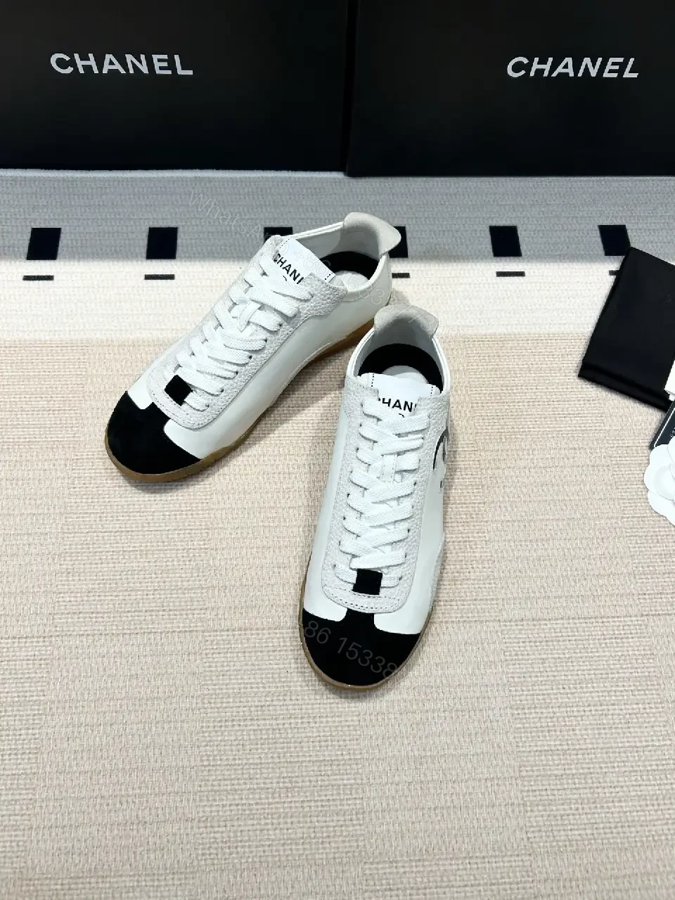 View 4 of White Leather Sneaker with Bold Logo, Gum Sole, Luxury Chic