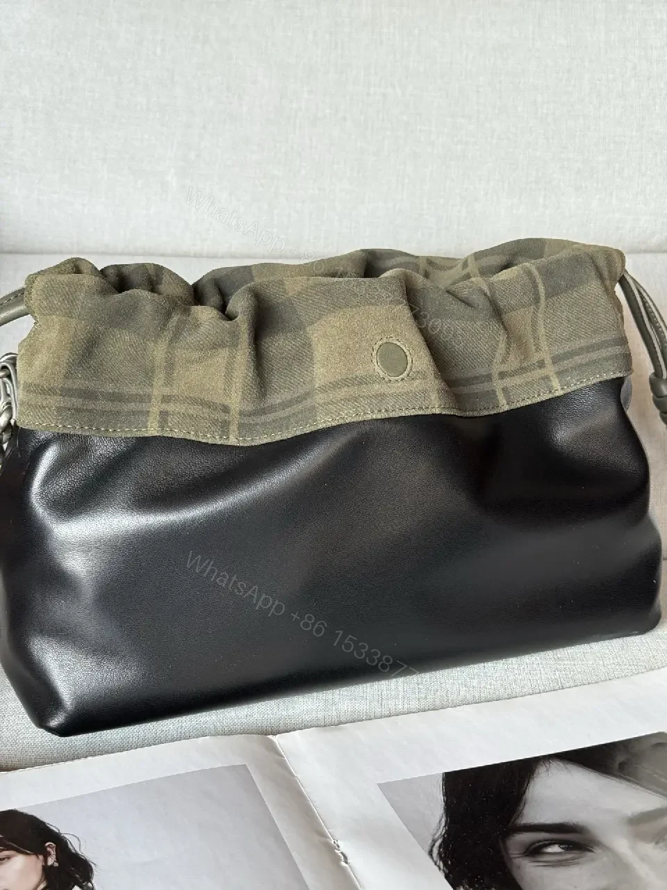 View 2 of Textured Contrast Crossbody: Black & Olive, Modern Edge Bag