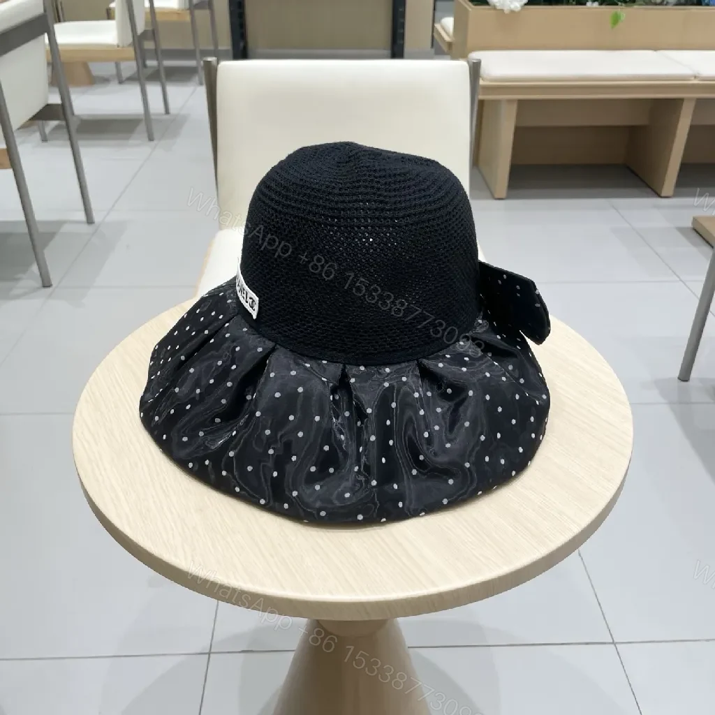 View 6 of Black Mesh Fedora with Polka-Dot Pleated Band Fashion Hat
