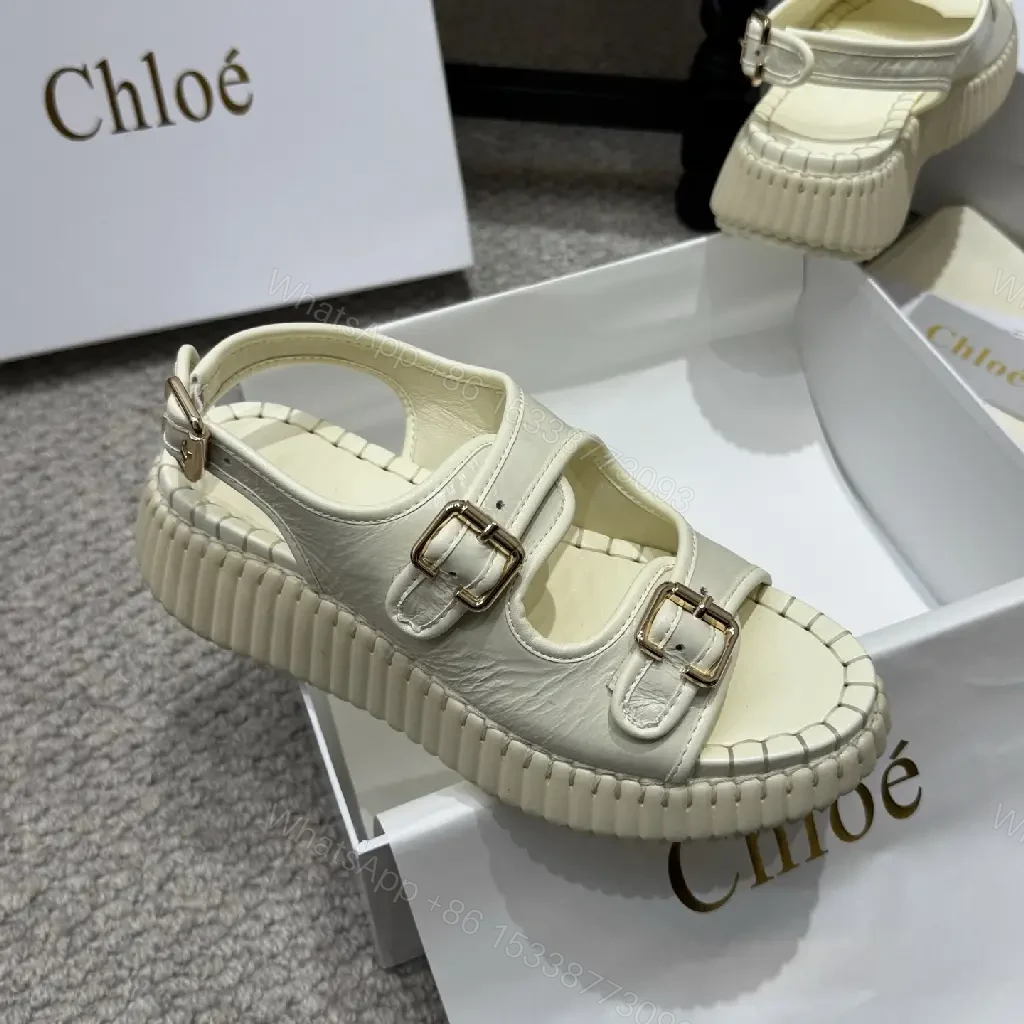 View 8 of Cream Leather Light-Prep Sandals with Double Buckle Straps
