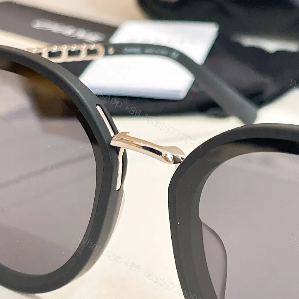 View 8 of Classic Black Round Sunglasses with Chain Detail, Luxe Acetate, Everyday Wear