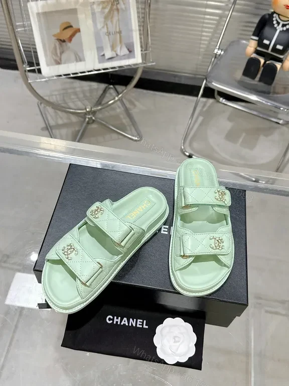 View 7 of Mint Leather Slide: Quilted, Emblem Details, All-Day Comfort