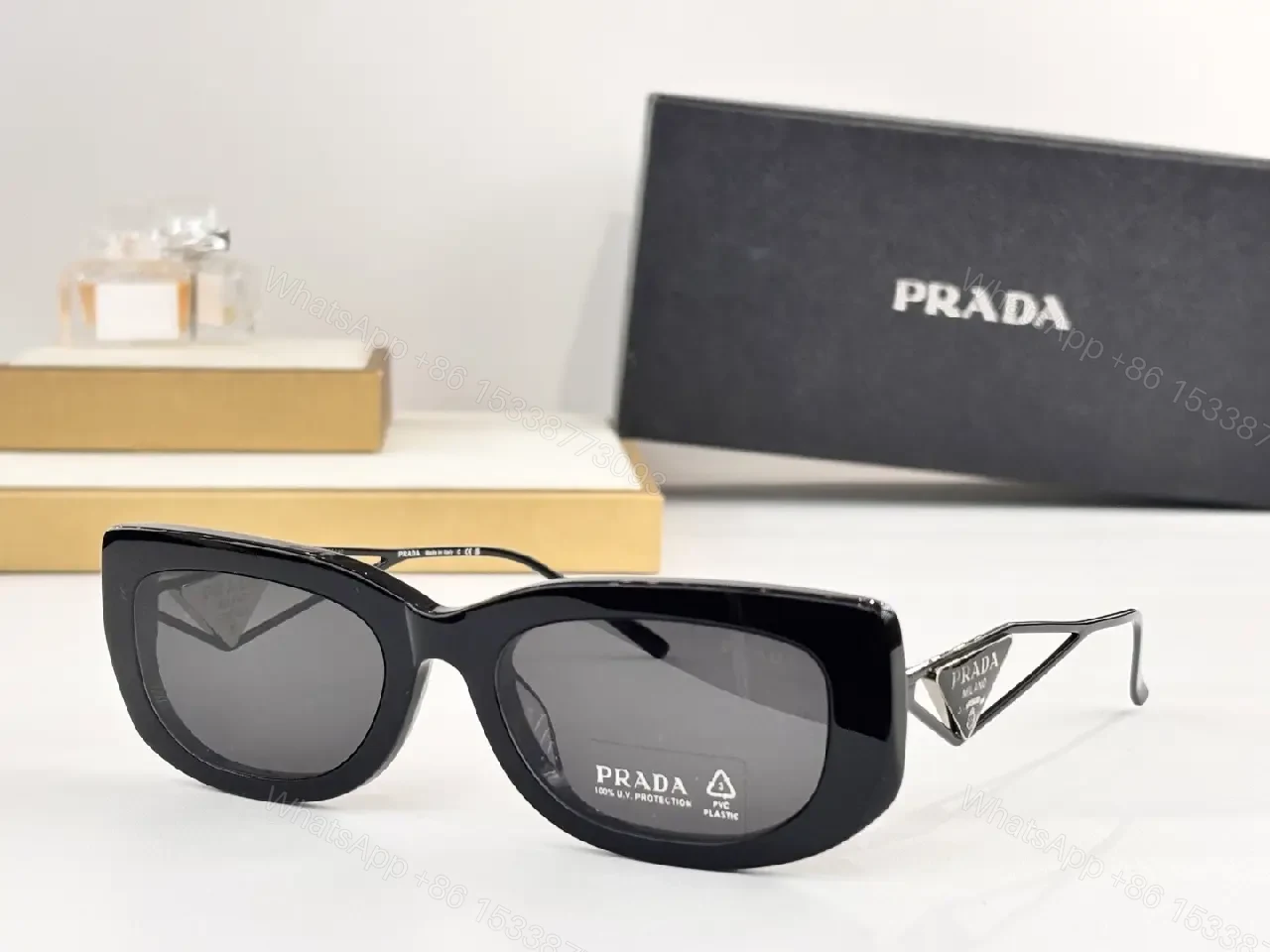 View 5 of Lilac-Gray Acetate Square Sunglasses with Gunmetal Accents, Premium Style