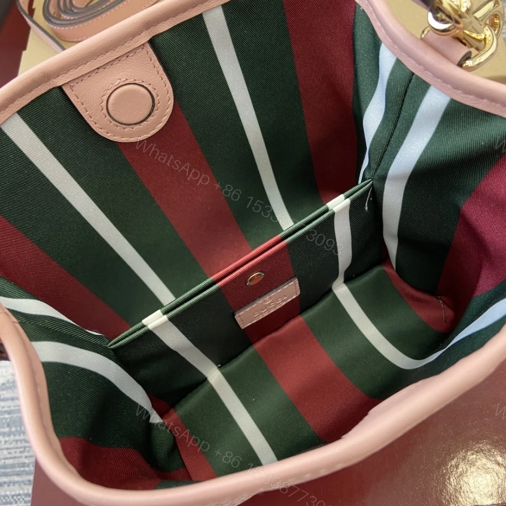 View 4 of GUCCI GG EMBLEM SMALL BUCKET BAG LIGHT PINK COATED FABRIC 21CM 815118 FAD6L 8459
