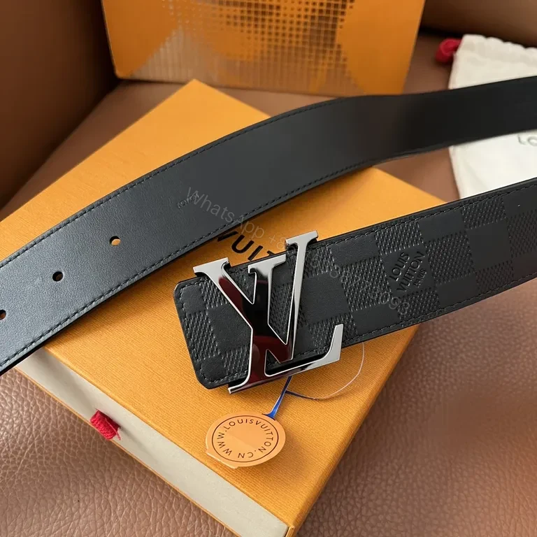 View 7 of Bold Checker LV Belt: Luxe Textured Leather, Signature Buckle