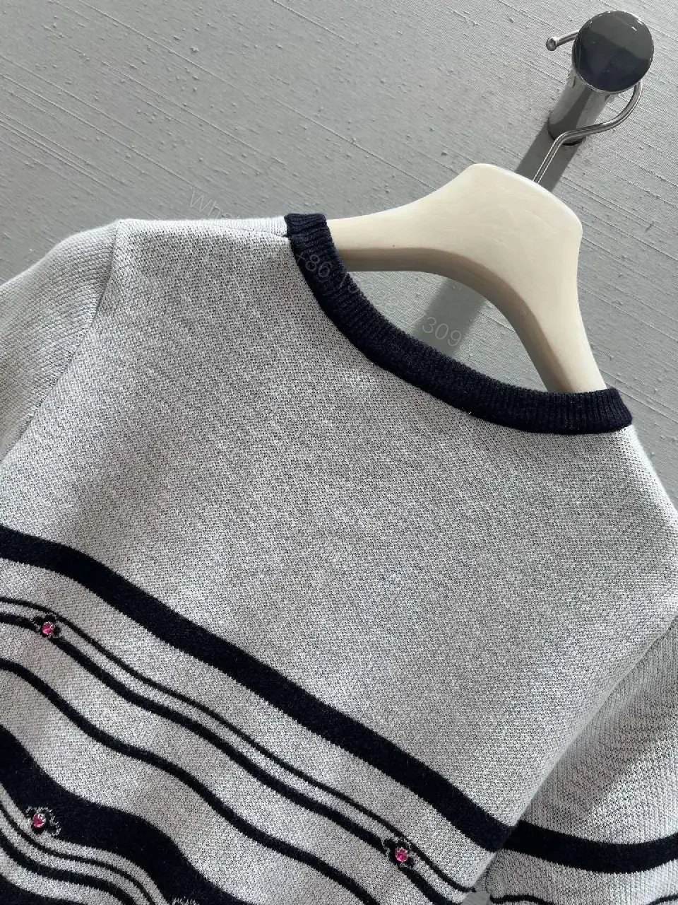 View 10 of Chanel-Influenced Striped Knit Top with Subtle Embellishments
