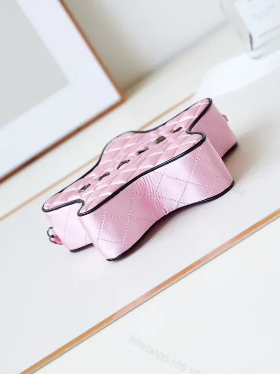 View 2 of Chanel-Inspired Star Shaped Pink Quilted Crossbody Bag