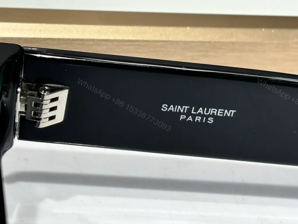View 2 of Lux Saint Laurent-Inspired Black Acetate Sunglasses with Gold Accents