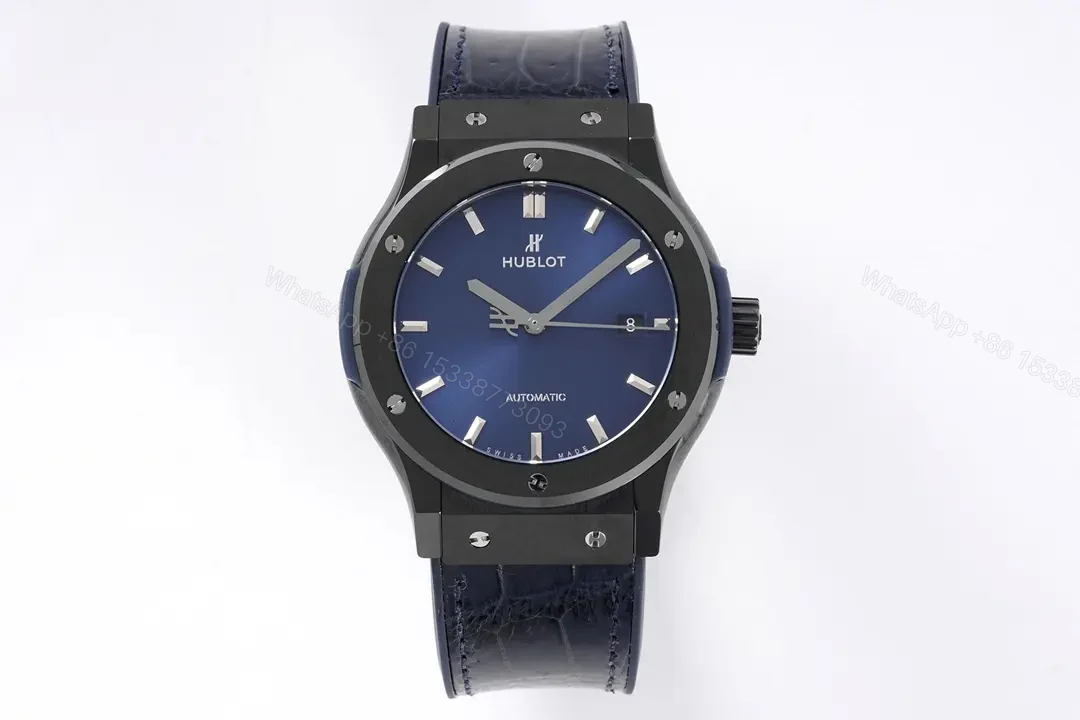 Hublot Classic Fusion Blue Dial Automatic Watch Black Ceramic Case Blue Crocodile Leather Strap — view 1