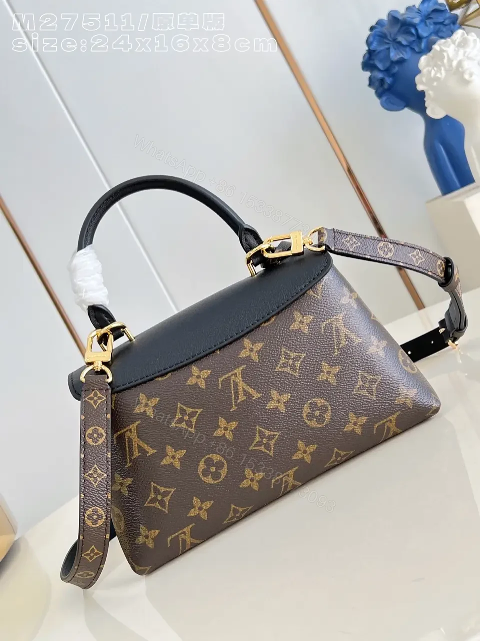 View 3 of Chic Black Satchel: Monogram Canvas, Structured Silhouette