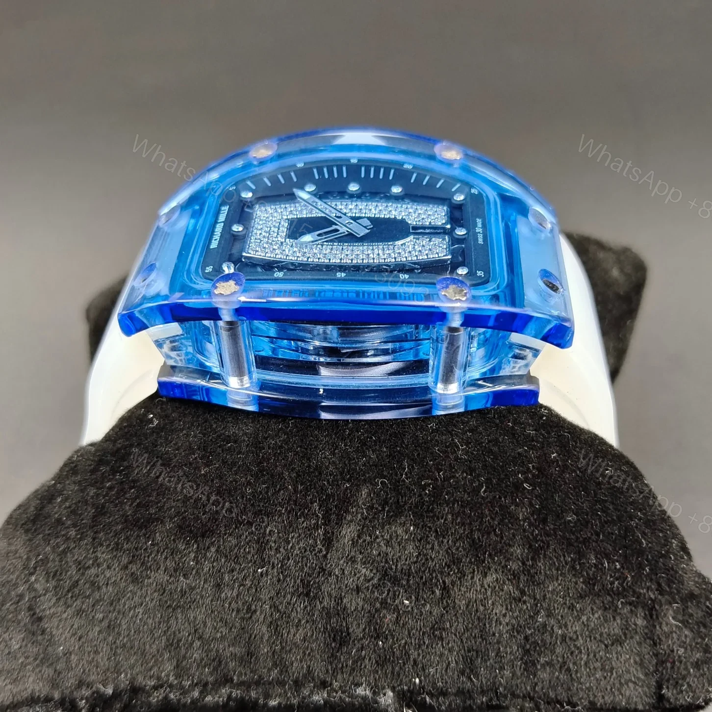 View 2 of Richard Mille RM07-02 Gemset Sapphire Automatic Watch Blue Sapphire Case White Strap CRMA5 Movement Premium Edition RM-RM07-02-GS-BLU-WHT